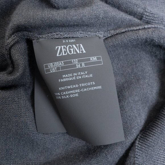 Zegna Cashseta Knit Polo Shirt Cashmere Silk Light Long Sleeve Gray 54 R - Picture 10 of 12